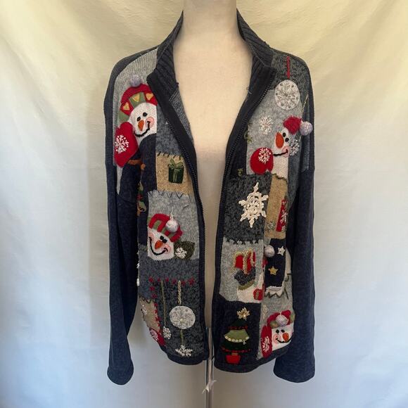 Heirloom Collectibles Christmas Y2K Zip Sweater Sz XL Snowman Ugly Christmas - Picture 13 of 16